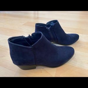 Macy’s Navy Suede Boots, Worn Once, Size 6